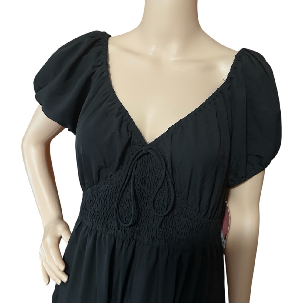NWT Arula Maxi Dress Womens XL 14-16 Black Smocked Babydoll Tiered Boho Stretch - Picture 2 of 6